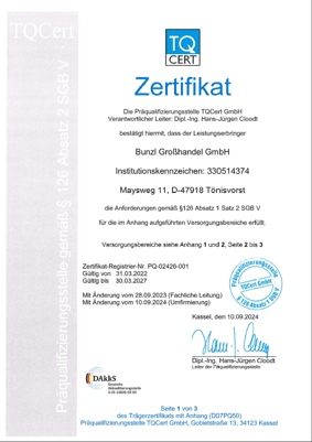 BGH Präqualifikationszertifikat
